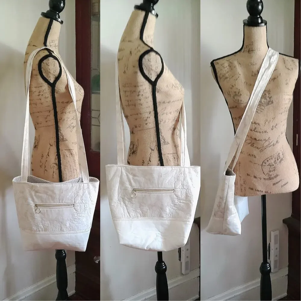 Handcrafted Fabric Purse Cream Artisan Carryall Tote Batik Cotton Shoulder Bag